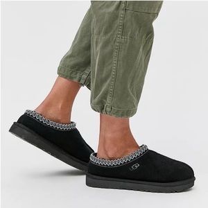 UGG Tasman black shearling lined leather slippers